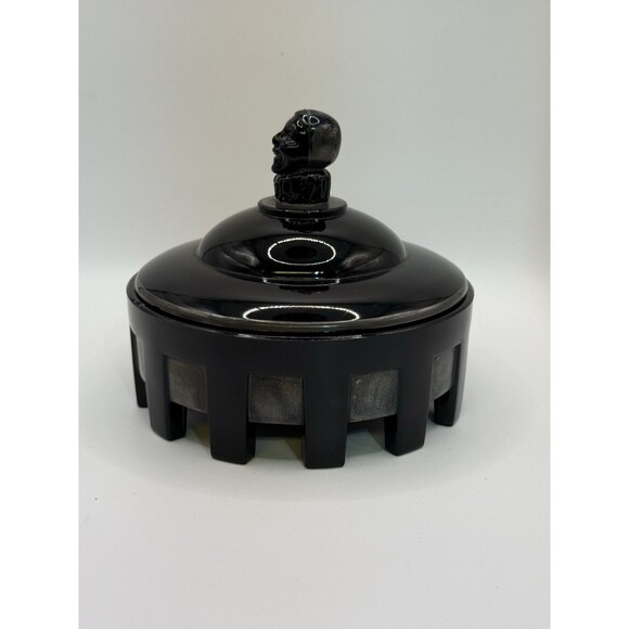 Taussaunt Beaumont Ebony Onyx Gold Court Jester Powder Jar 1930s RARE - Picture 4 of 9